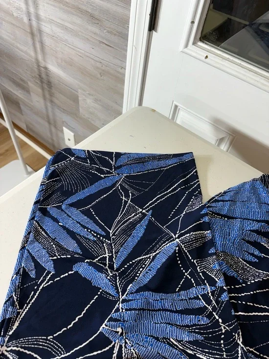 Susan Graver Navy and Blue Wide-Leg Palm Print Palazzo Pants Liquid Knit 1558 - Picture 5 of 12